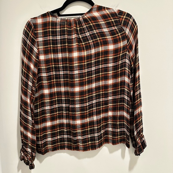 EUC - Madewell Plaid V-Neck Blouse - Black, White, Brown - Picture 6 of 7